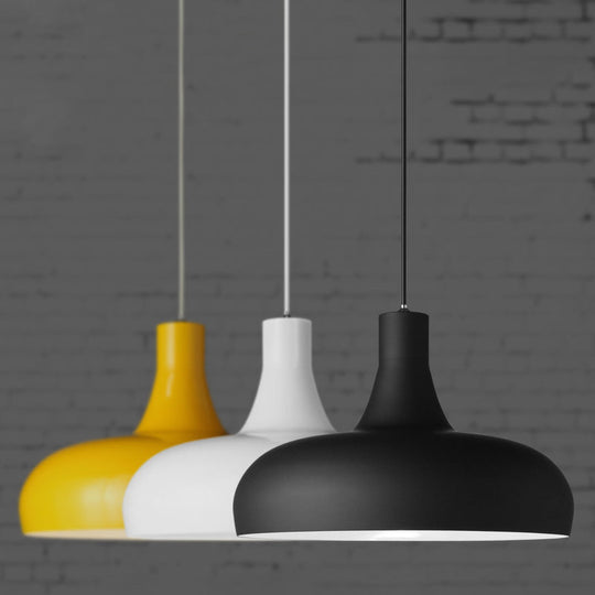 Modernist Metallic Dome Pendant Lamp with 1 Head in Black, White, or Yellow for Dining Room Lighting