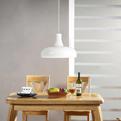 Modernist Metallic Dome Pendant Lamp with 1 Head in Black, White, or Yellow for Dining Room Lighting