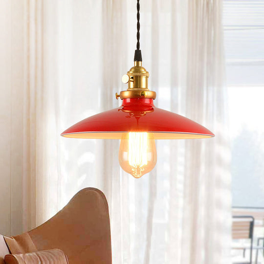 Industrial Style Bowl Pendant Lamp 10"/12.5" Wide - 1 Light Metal Hanging Light in Black/White/Red