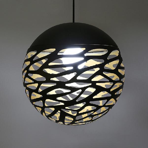 Contemporary Stenciled Metal Shade Pendant Light - 8/12 W Black/White Black / 8