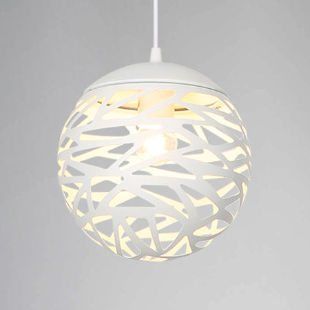 Contemporary Stenciled Metal Shade Pendant Light - 1 Light, Black/White, 8"/12" W - Ideal for Dining Areas