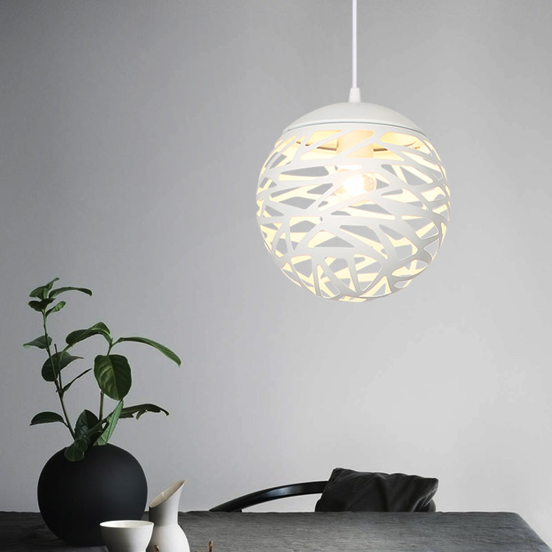 Contemporary Stenciled Metal Shade Pendant Light - 1 Light, Black/White, 8"/12" W - Ideal for Dining Areas