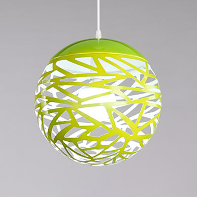 Contemporary Stenciled Metal Shade Pendant Light - 8/12 W Black/White Green / 8