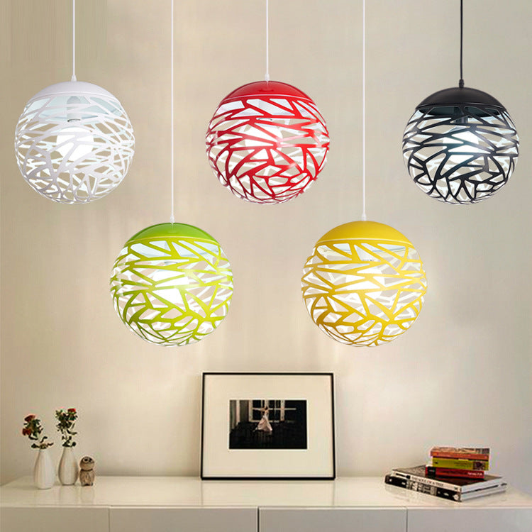 Contemporary Stenciled Metal Shade Pendant Light - 8/12 W Black/White