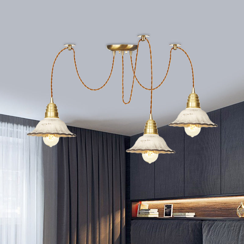 Scalloped Multi-Light Pendant - Traditional Gold Ceramics Swag Hanging Lamp Kit (2/4/6 Bulbs)