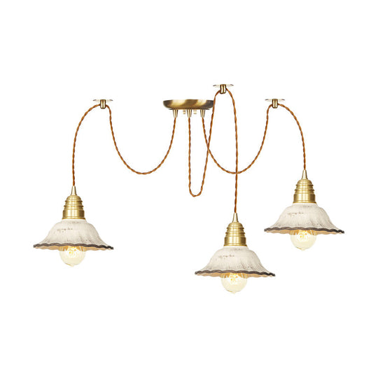 Scalloped Multi-Light Pendant - Traditional Gold Ceramics Swag Hanging Lamp Kit (2/4/6 Bulbs)