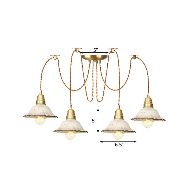 Scalloped Multi-Light Pendant - Traditional Gold Ceramics Swag Hanging Lamp Kit (2/4/6 Bulbs)
