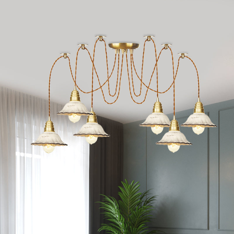 Scalloped Multi-Light Pendant - Traditional Gold Ceramics Swag Hanging Lamp Kit (2/4/6 Bulbs)