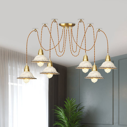 Scalloped Multi-Light Pendant - Traditional Gold Ceramics Swag Hanging Lamp Kit (2/4/6 Bulbs)