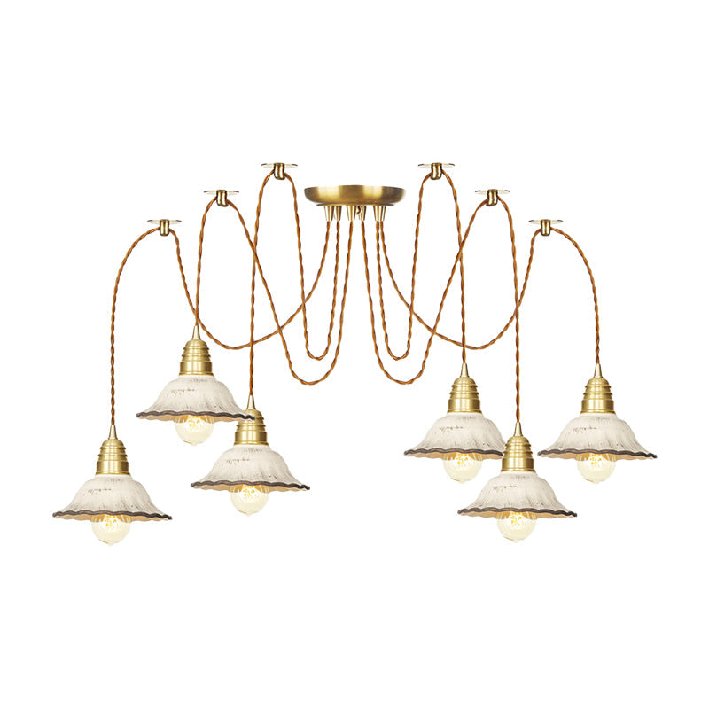 Scalloped Multi-Light Pendant - Traditional Gold Ceramics Swag Hanging Lamp Kit (2/4/6 Bulbs)