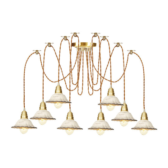 Scalloped Multi-Light Pendant - Traditional Gold Ceramics Swag Hanging Lamp Kit (2/4/6 Bulbs)