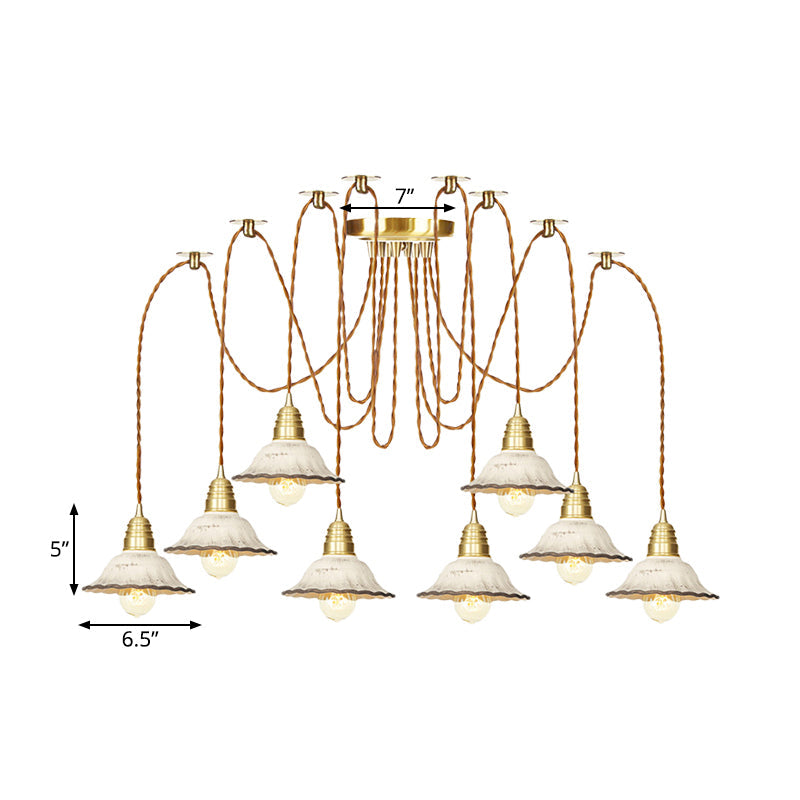 Scalloped Multi-Light Pendant - Traditional Gold Ceramics Swag Hanging Lamp Kit (2/4/6 Bulbs)