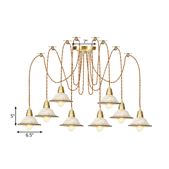 Scalloped Multi-Light Pendant - Traditional Gold Ceramics Swag Hanging Lamp Kit (2/4/6 Bulbs)