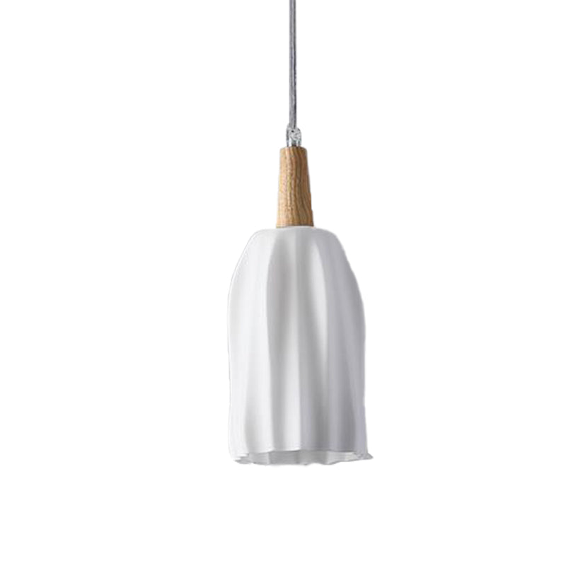 Modern Wood Cup Ceiling Light with 1 Prismatic Glass Pendant