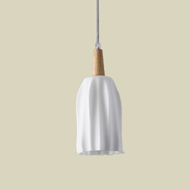Modern Wood Cup Ceiling Light With Milk White Prismatic Glass Pendant