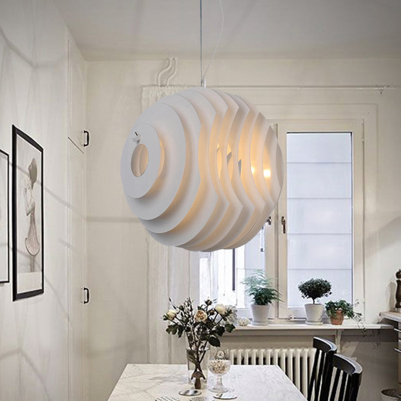 Modern White Honeycomb Dining Room Pendant Light With Metal Suspension - 1-Light