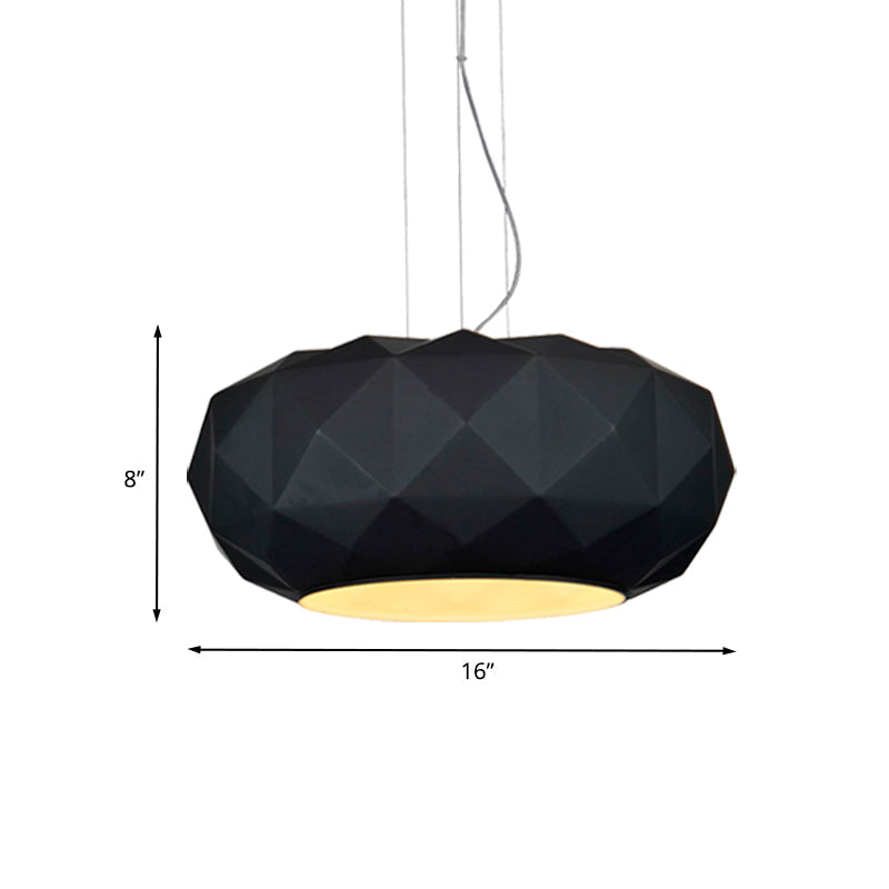 Plafonnier suspendu contemporain en forme de diamant noir avec design à tambour métallique - 1 ampoule pour l'éclairage de la salle à manger