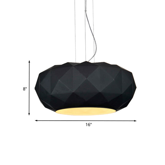 Plafonnier suspendu contemporain en forme de diamant noir avec design à tambour métallique - 1 ampoule pour l'éclairage de la salle à manger
