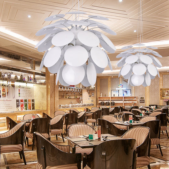 Modern Pinecone Hanging Pendant Lamp - Metallic Finish, 1-Head, Wide 19.5"/23.5" - White