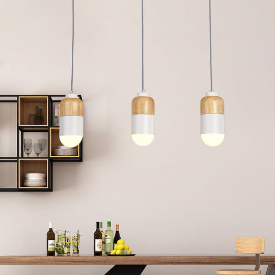 Suspension LED Cluster au design moderniste en métal - 3 ampoules, blanc et bois, pour table à manger