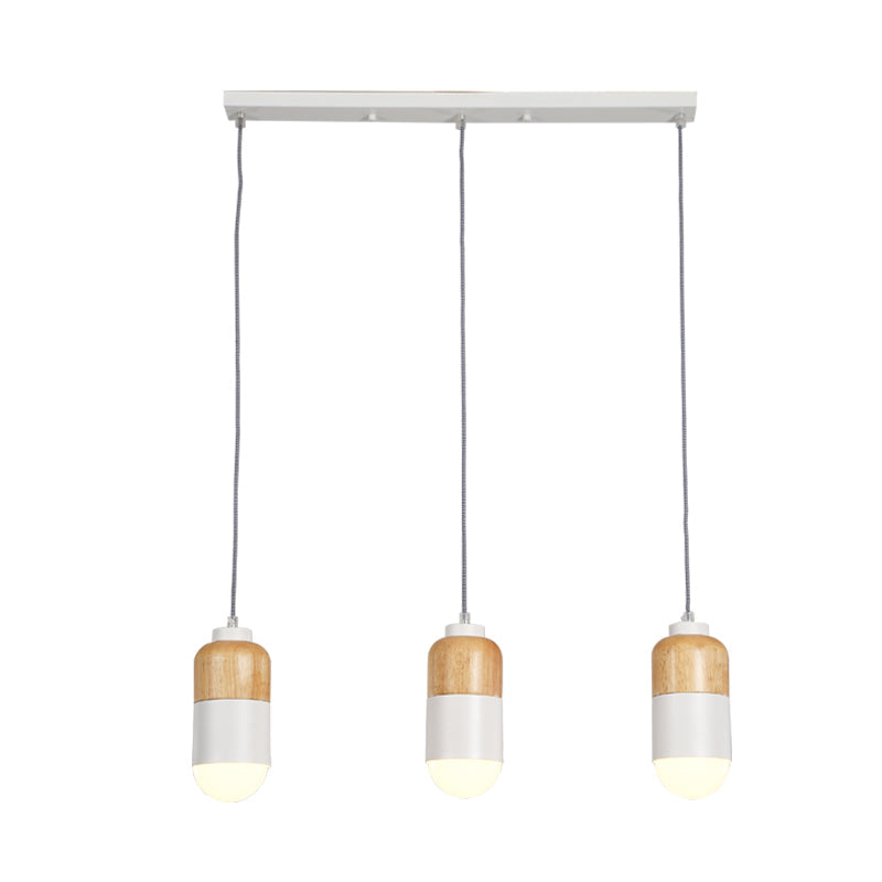 Suspension LED Cluster au design moderniste en métal - 3 ampoules, blanc et bois, pour table à manger