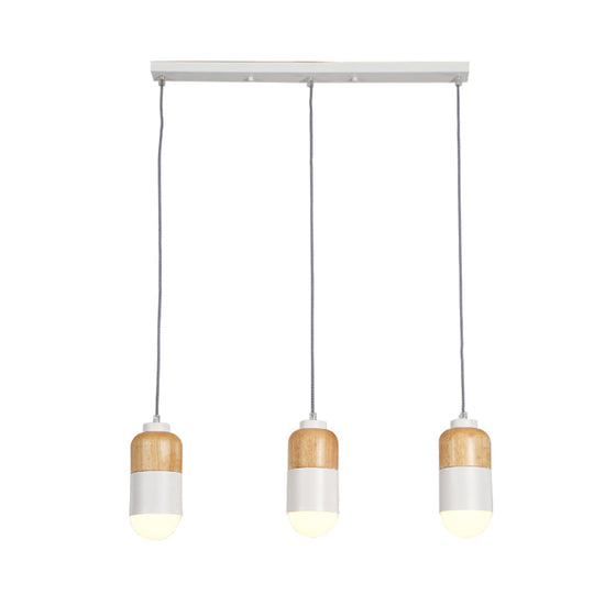 Suspension LED Cluster au design moderniste en métal - 3 ampoules, blanc et bois, pour table à manger