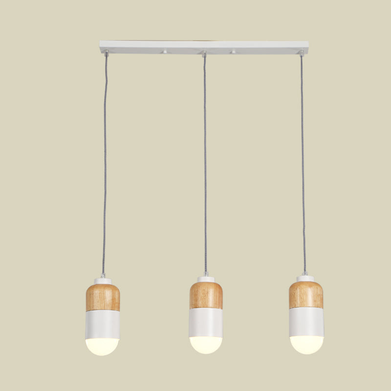 Suspension LED Cluster au design moderniste en métal - 3 ampoules, blanc et bois, pour table à manger