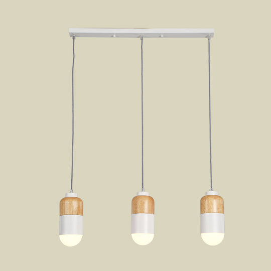 Suspension LED Cluster au design moderniste en métal - 3 ampoules, blanc et bois, pour table à manger