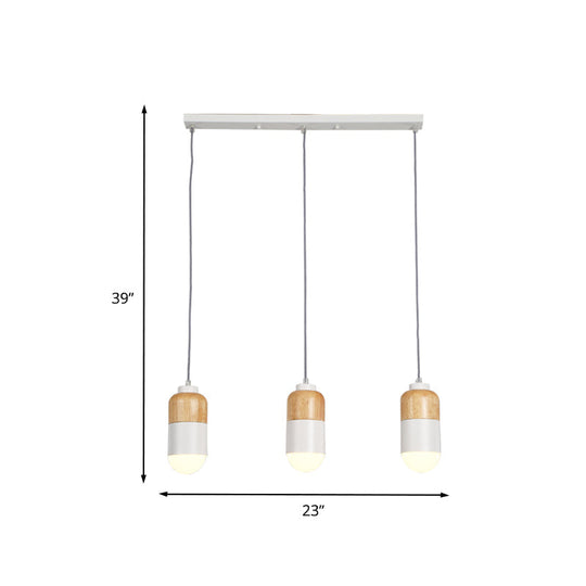 Suspension LED Cluster au design moderniste en métal - 3 ampoules, blanc et bois, pour table à manger