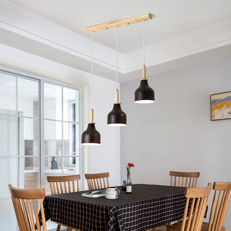 Modern Nordic Urn Cluster Pendant with 3 Head Iron Hanging Light - White/Black Finish