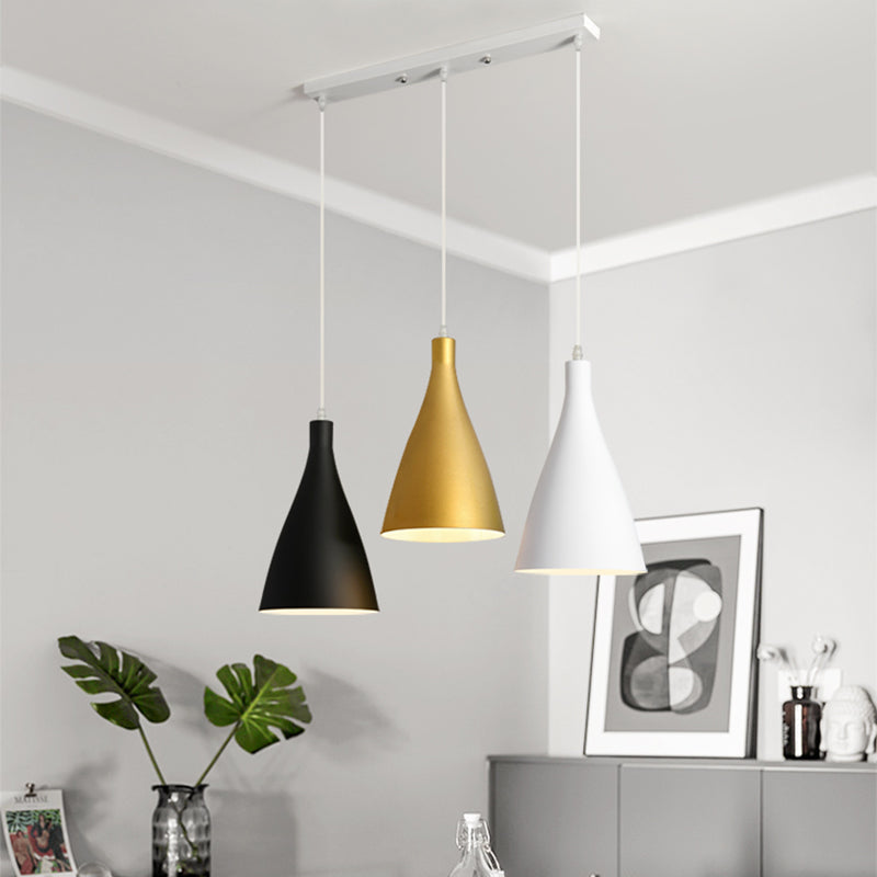 Modern 3-Light Pendant Ceiling Lamp With White Black & Gold Shades And Metal Canopy Black-Gold /