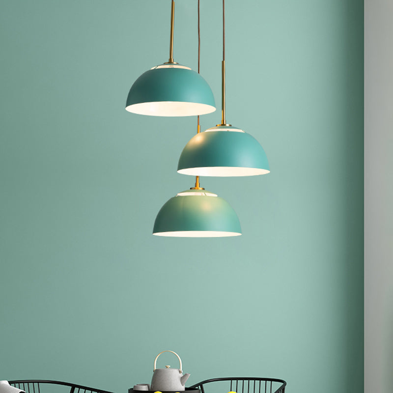 Dining Room Pendant Light Cluster - Macaron White/Pink/Green Finish, Down Lighting with Dome Iron Shade