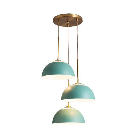 Dining Room Pendant Light Cluster - Macaron White/Pink/Green Finish, Down Lighting with Dome Iron Shade