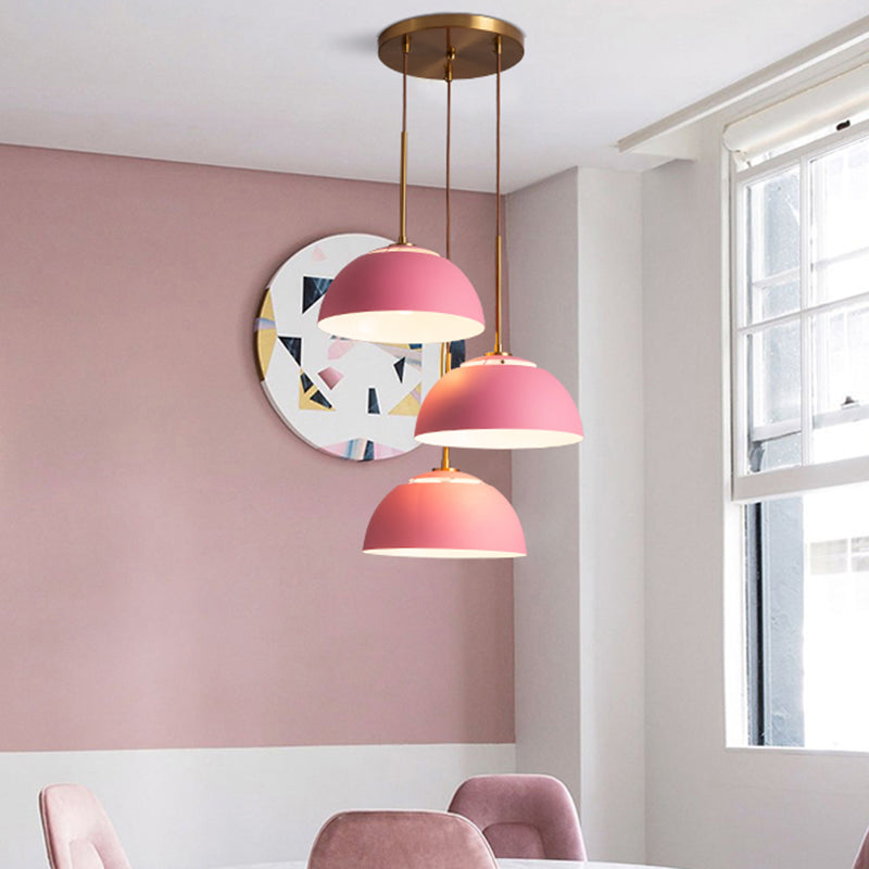 Macaron Cluster Pendant With Down Lighting And Iron Shade - 3 Colors Available For Dining Room Pink