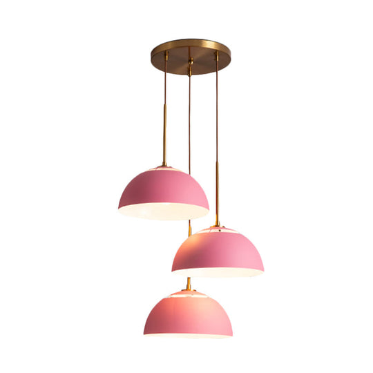 Dining Room Pendant Light Cluster - Macaron White/Pink/Green Finish, Down Lighting with Dome Iron Shade