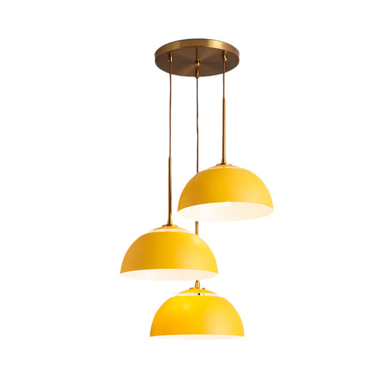 Dining Room Pendant Light Cluster - Macaron White/Pink/Green Finish, Down Lighting with Dome Iron Shade