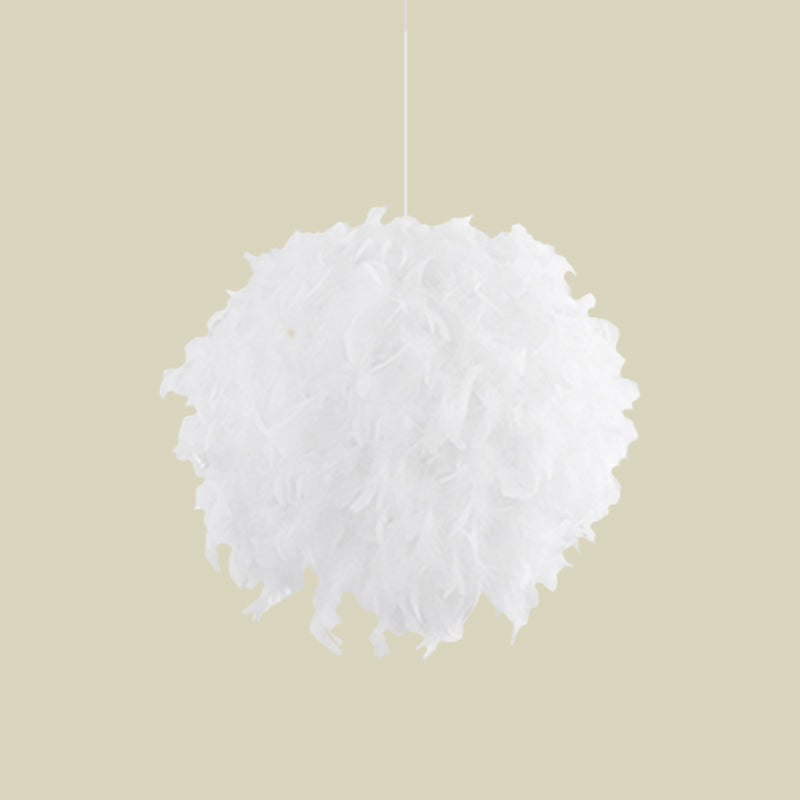 Modern White Feather Ball Fabric Shade Pendant Light For Bedroom Ceiling With 3/4 Lights