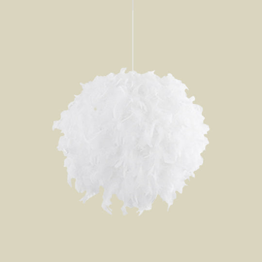 Modern White Feather Ball Fabric Shade Pendant Light For Bedroom Ceiling With 3/4 Lights