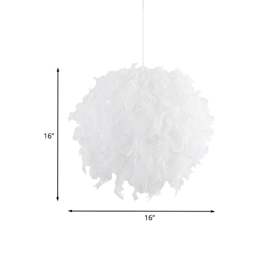 Modern White Feather Ball Fabric Shade Pendant Light For Bedroom Ceiling With 3/4 Lights