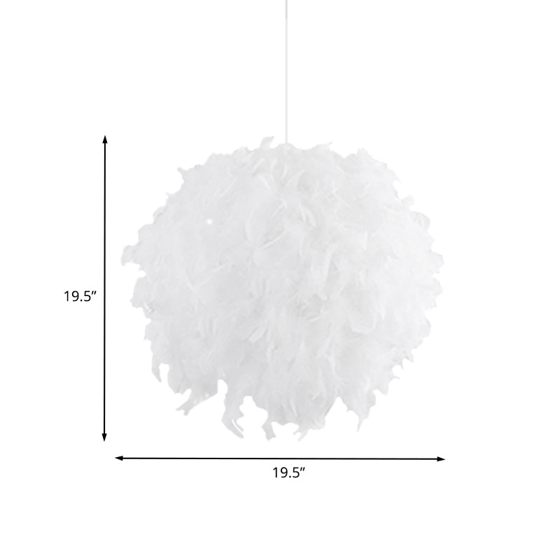 Modern White Feather Ball Fabric Shade Pendant Light For Bedroom Ceiling With 3/4 Lights