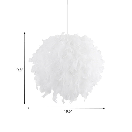 Modern White Feather Ball Fabric Shade Pendant Light For Bedroom Ceiling With 3/4 Lights