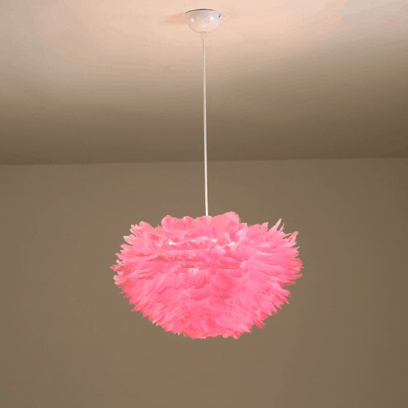 Lustre suspendu en plumes en blanc/gris/rose pour un éclairage de chambre moderne - Tissu, plafonnier à 4 lumières