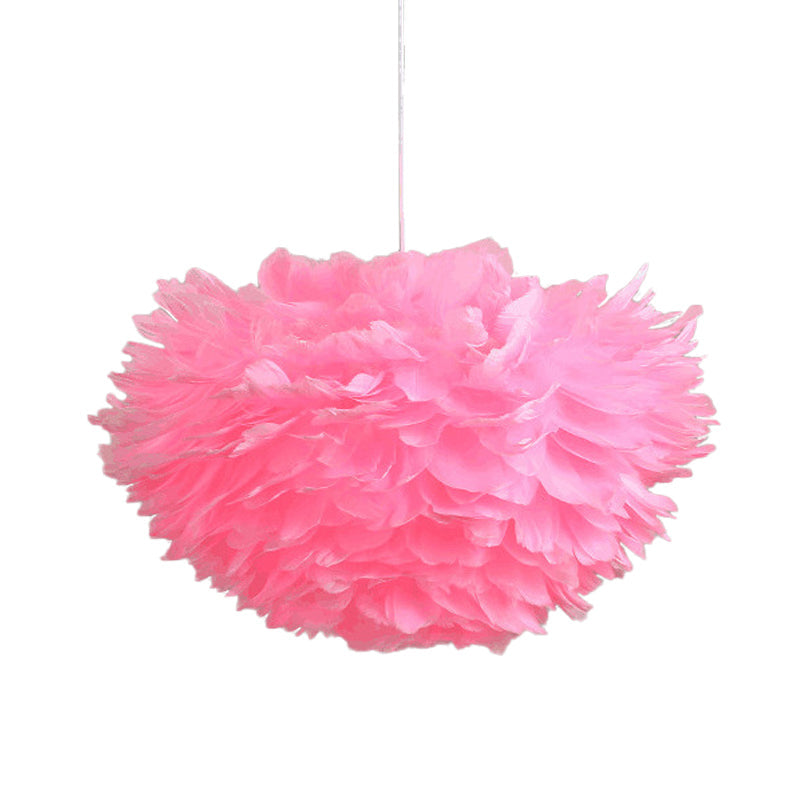 Lustre suspendu en plumes en blanc/gris/rose pour un éclairage de chambre moderne - Tissu, plafonnier à 4 lumières