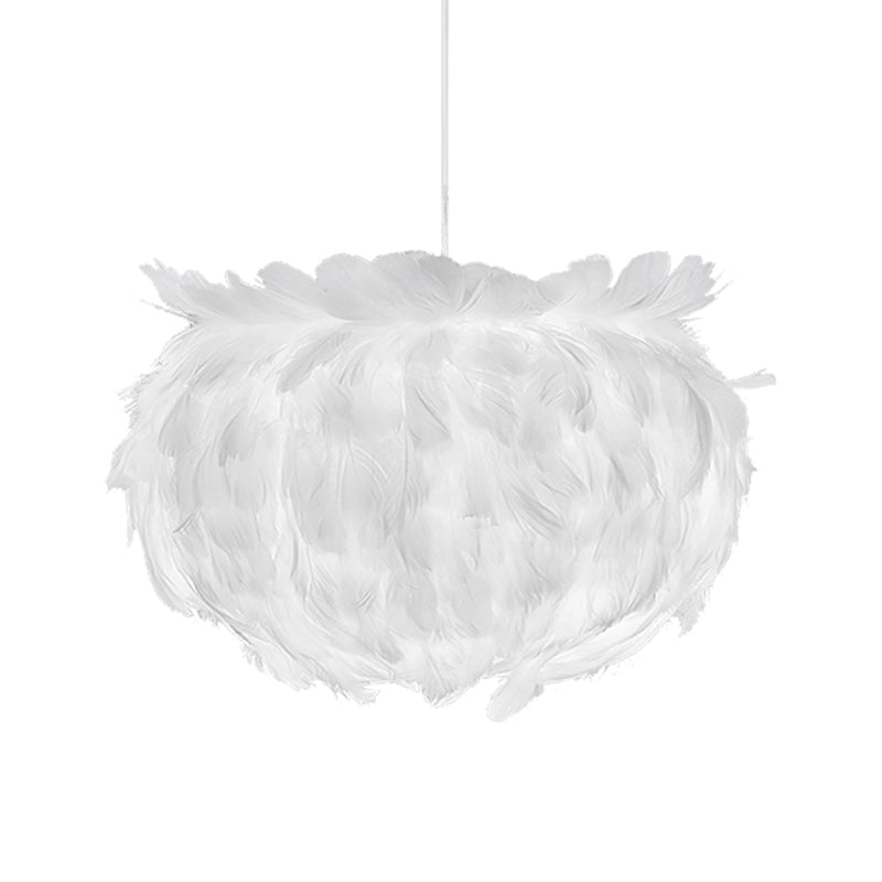 Contemporary White Feather Globe Pendant Light - Elegant Fabric Lamp With Suspension