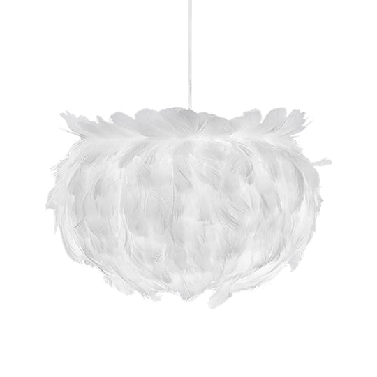 Contemporary White Feather Globe Pendant Light - Elegant Fabric Lamp With Suspension