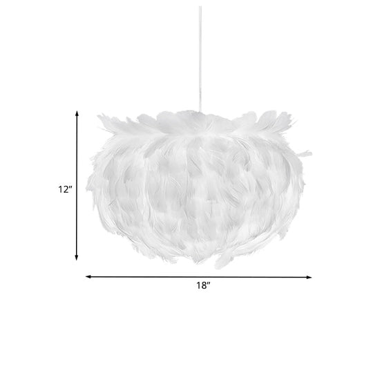 Contemporary White Feather Globe Pendant Light - Elegant Fabric Lamp With Suspension