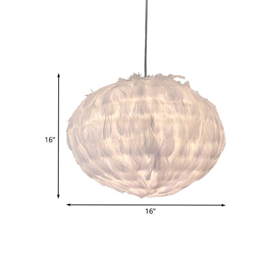 White Feather Ball Pendant Ceiling Light: Modernist Bedroom Suspension With Fabric Shade & 1 Bulb