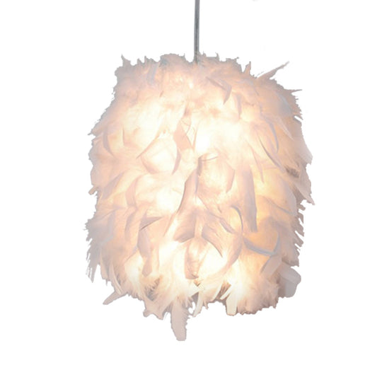 Contemporary Fabric Feather Hanging Light Kit - White Pendant Ceiling Lamp For Dining Table
