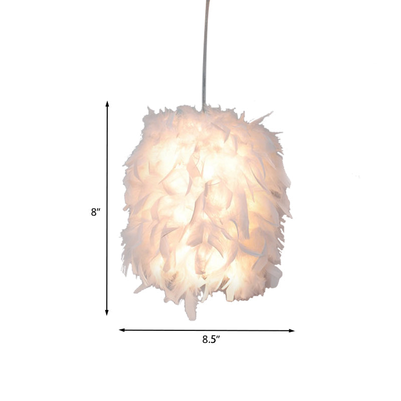 Contemporary Fabric Feather Hanging Light Kit - White Pendant Ceiling Lamp For Dining Table