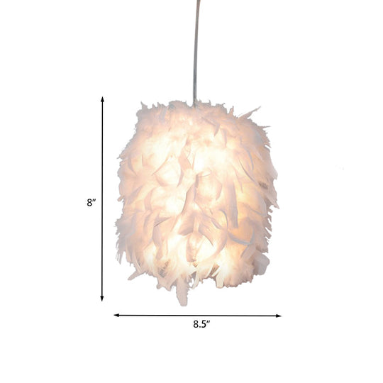 Contemporary Fabric Feather Hanging Light Kit - White Pendant Ceiling Lamp For Dining Table